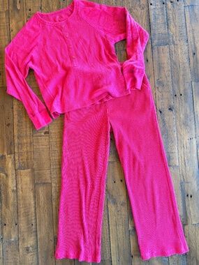 GAP Kids Girls Pink Ribbed Lounge Set Top & Pants Size L 10 2 Piece Outfit